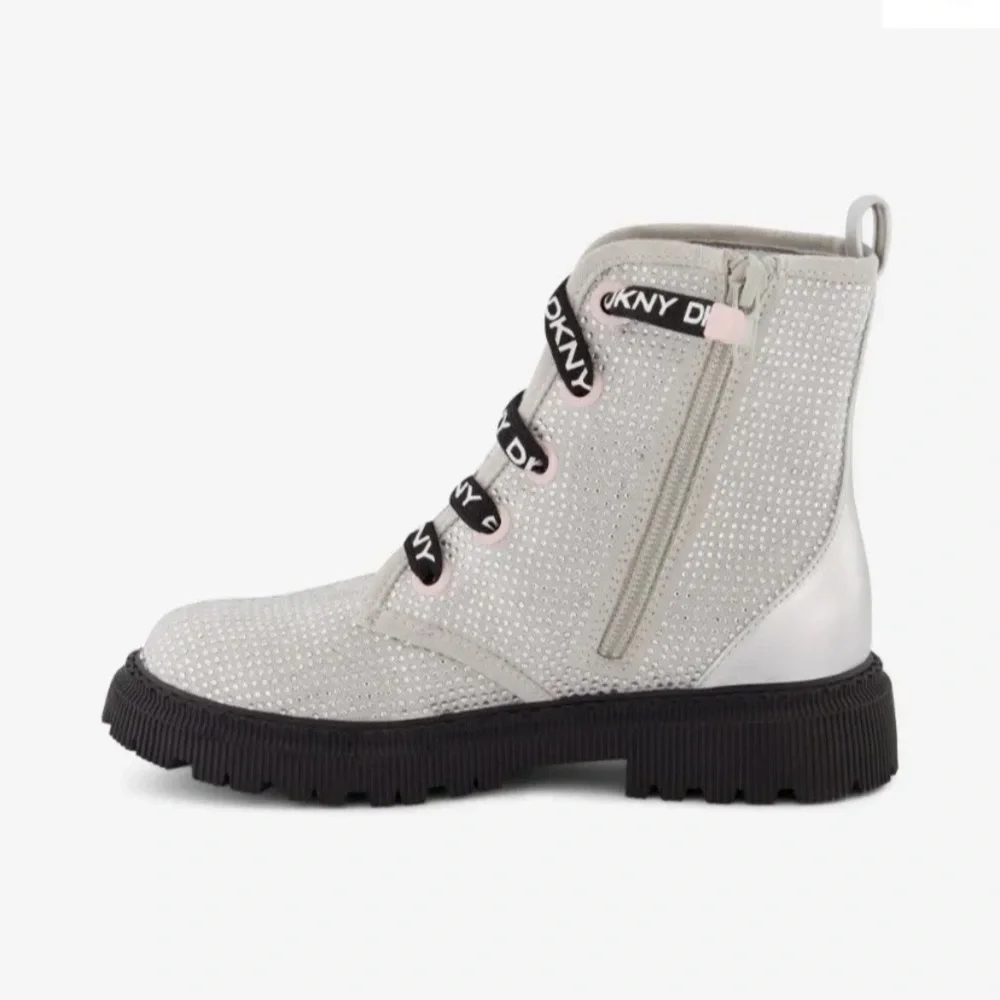 Dkny Shoes Toddler Girl Silver Black Rhinestone Combat Boots SZ 12 NEW